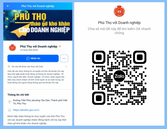 Ra mắt Trang thông tin “Phú Thọ với Doanh nghiệp” trên ứng dụng Zalo